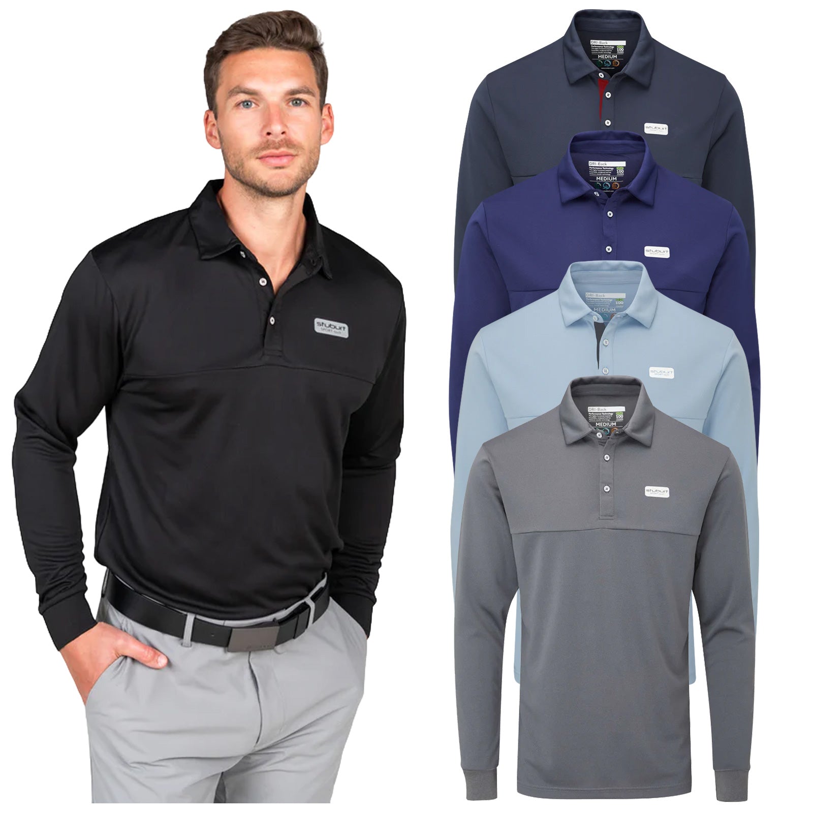 Stuburt Mens Sport Tech Long Sleeve Polo Shirt More Sports