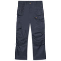 Dark gray cargo pants are displayed flat with multiple pockets prominently featured along the sides designed for functional storage suitable for work or outdoor activities.