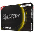 A black box displays the Srixon logo and Z-Star branding with a yellow circular design. Text highlights "NEW" and "PURE WHITE VISUAL PERFORMANCE" indicating a golf ball product.