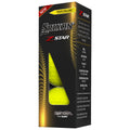 Bright yellow golf balls are displayed inside a black box labeled Srixon Z Star showcasing features like feel and construction designed for performance in the sport of golf.