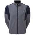 FootJoy Mens HLV2 A gray jacket with navy accents hangs upright showcasing a front zipper and a high collar designed for comfort and style in casual or sporty settings