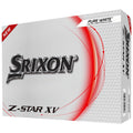 A golf ball box displays the Srixon logo and product name Z-Star XV with a modern design featuring a white background and red accents emphasizing its newness and performance qualities.