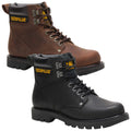 Two sturdy work boots are displayed side by side with one brown and one black. They feature reinforced toe caps and lacing systems suitable for tough environments.