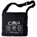 A compact black bag with a shoulder strap displays water-resistant symbols and text indicating features like waterproof and windproof properties with a water column measurement of 3000 mm.