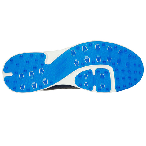 A sneaker sole is displayed with a blue rubber surface featuring raised grip patterns the shoe is positioned on a white background typically used for product displays or online listings