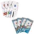 A set of five white golf gloves is displayed alongside their packaging showcasing various colors and logos The gloves are designed for all-weather use and feature a gripping texture