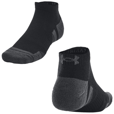 Black ankle socks with a textured pattern and a logo at the cuff are displayed from multiple angles against a plain background highlighting their design and functionality.