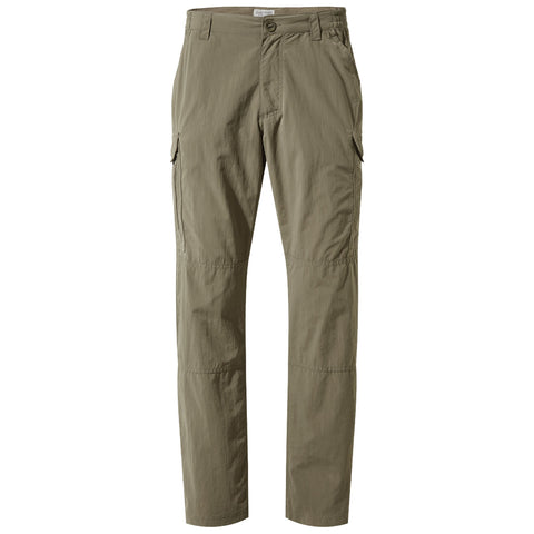 Lightweight olive green cargo pants stand upright showcasing multiple pockets and a relaxed fit designed for comfort and functionality in outdoor settings or casual wear.