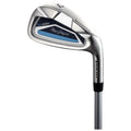 A golf club with a stainless steel head is positioned upright its sleek design features a blue accent and branding on the club face indicating it is a MacGregor CC-4000 model.