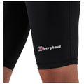 Black athletic shorts are displayed with a visible logo on the side. The shorts appear fitted and are designed for physical activity, likely in a sports or outdoor context.