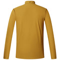 Long-sleeved shirt in a solid mustard yellow color displayed from the back on a plain white background, highlighting its simple design and lack of embellishments.