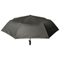 A large green umbrella is open and positioned upright it provides shade from sunlight or protection from rain it stands alone on a plain background.