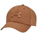 A brown cap with a prominent embroidered logo is placed upright on a flat surface showcasing its structured design and curved brim in a neutral environment.