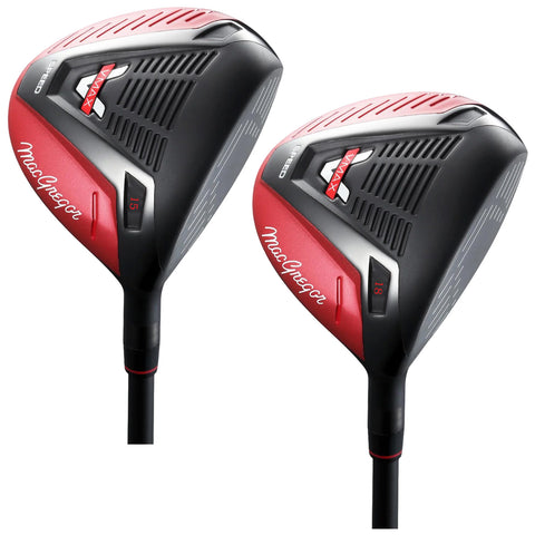 Two golf clubs are displayed side by side each features a black head with red accents and marked with 15 and 18 indicating different lofts they are designed for golfing activities.