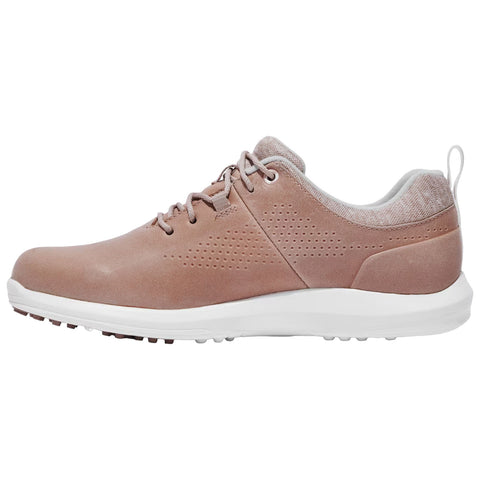 A brown athletic shoe with perforated detailing sits on a flat surface showcasing a sleek design and white sole indicating it is intended for casual or athletic use.