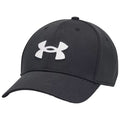 A black cap is displayed positioned at an angle showcasing its curved brim and white logo on the front emphasizing casual wear and outdoor activities.