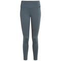 Dark gray leggings are displayed straight on a neutral background showcasing a smooth texture and a high waistband suitable for active wear or casual use.