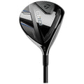 A sleek black golf club head with a glossy finish features angled grooves and a prominent brand logo positioned above a long shaft labeled with 3 and 15 degrees.