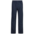 Navy blue pants stand upright displaying their straight-leg design and elastic waistband while emphasizing a lightweight material suitable for casual or outdoor activities