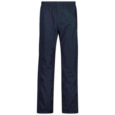 Navy blue pants stand upright displaying their straight-leg design and elastic waistband while emphasizing a lightweight material suitable for casual or outdoor activities