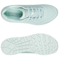 Light mint green athletic shoe with perforated detailing and laces displayed on a white background. The shoe features air-cooled memory foam for comfort and a textured rubber sole for grip.