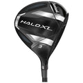 A golf club head designed for a driver with a black and silver finish displaying the model name Halo XL and number 3 features aerodynamic lines and a sleek design suitable for golfing environments.