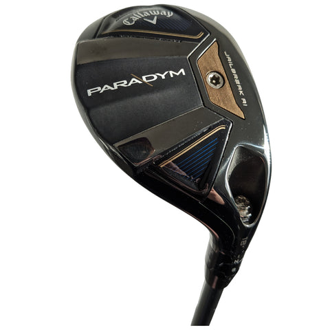 A golf club head is displayed prominently showing a sleek black design with silver and bronze accents emphasizing a modern look suitable for an advanced golfing experience. The brand Callaway is engraved on the top.