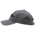 A gray baseball cap sits on a flat surface with an embroidered logo on the front and an adjustable strap at the back indicating it is designed for casual wear and sun protection.