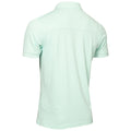 A mint green polo shirt is displayed from the back revealing short sleeves and a collar with a sleek, minimalist design emphasizing casual and comfortable wear suitable for various occasions.