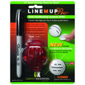 A red putt positioning tool and a black Sharpie marker are packaged together. The tool assists golfers in aligning putts, featuring instructions and benefits printed in green and white text on the background.