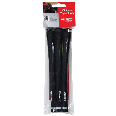 Three black grip tubes are packaged together, designed for attaching to various shafts. The context includes a clear plastic wrapper with a red header showcasing product information and branding.