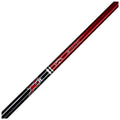 A golf club shaft is displayed prominently featuring a black and red design with branding and specifications. It is designed for use in golf, ideal for enhancing swing performance.