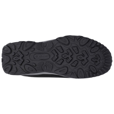 A black rubber shoe sole is displayed showing various tread patterns indicating it is designed for grip and traction likely used for outdoor or athletic activities.