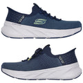 Blue athletic shoes are positioned side by side showcasing a sleek design and textured upper with a white midsole highlighting comfort and support suitable for various activities.