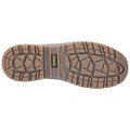 A rubber shoe sole features a detailed tread pattern providing traction designed for stability while walking on various surfaces the brand name STANLEY is prominently displayed in yellow.