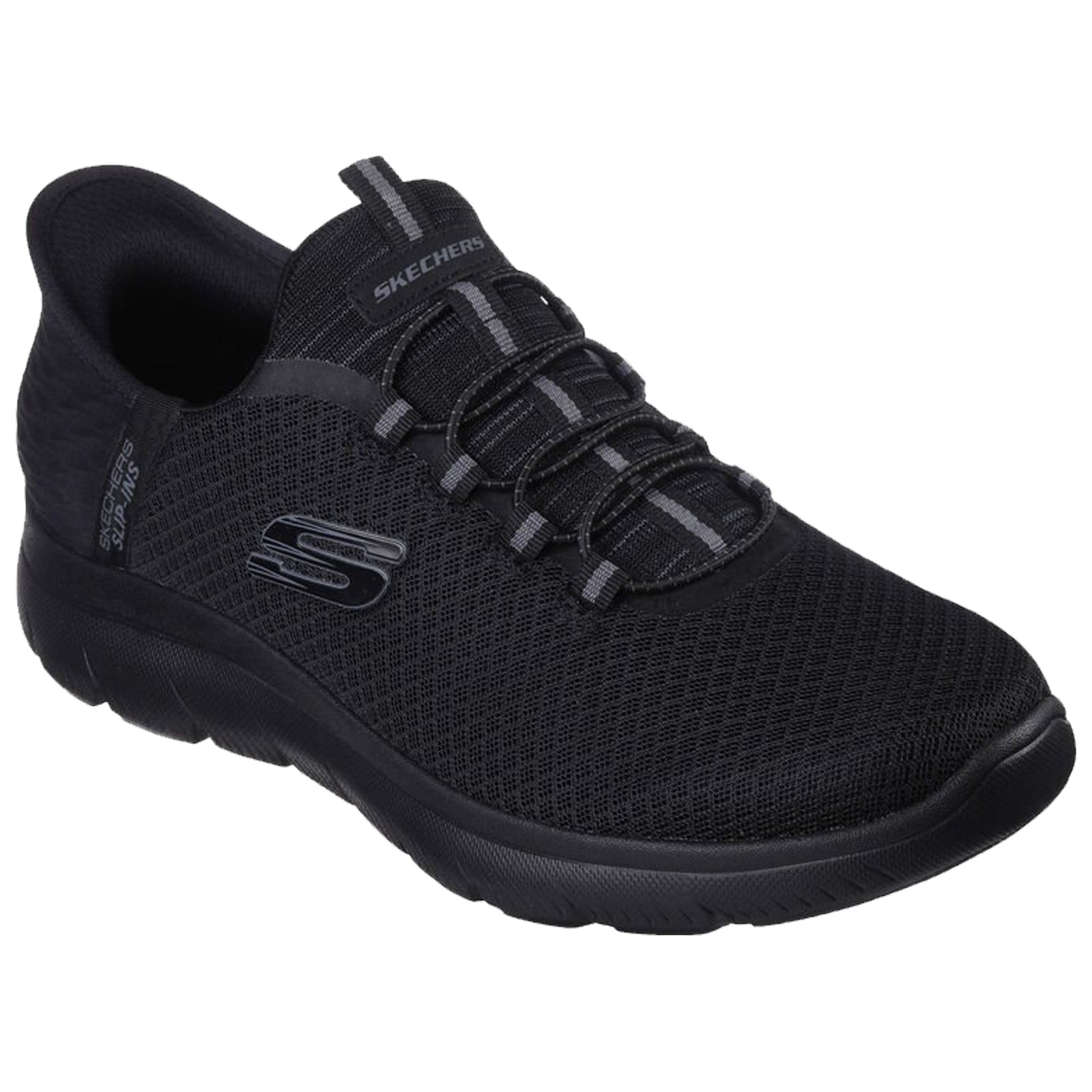 Plain black skechers best sale