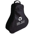 A black guitar case stands upright featuring a handle at the top and a white logo with the word SLIM prominently displayed on the front against a smooth fabric surface.