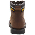 A brown work boot with a black collar stands upright showcasing its sturdy construction and rubber sole designed for durability in rugged environments. The brand name is visible on both sides.