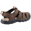 Brown sandals feature an open design with straps and a textured sole positioned on a flat surface showcasing an active, outdoor-friendly style suitable for casual wear or light hiking.