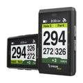 A digital golf GPS device displays metrics for Hole 3 showing distances of 294 yards with a par 4 indication and additional yardage options featuring a battery level and time in the corner.