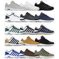 Various styles of K-Swiss sneakers are displayed in rows. Each shoe features unique colors and designs. The setting is a simple white background focusing solely on the footwear.