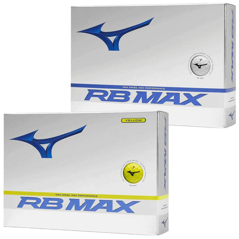 Two white rectangular boxes are stacked with blue and yellow branding that reads RB MAX max speed max performance and features a logo and design elements on the sides