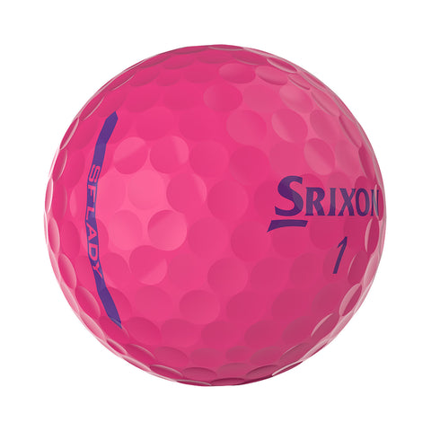 A pink golf ball with dimples is displayed prominently. The logo "Srixon" and the number "1" are visible on the ball, indicating brand and type, against a plain background.