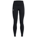 Black leggings are displayed standing upright showcasing a high waistband designed for athletic wear set against a neutral background emphasizing their streamlined shape and functionality for workouts or casual wear.