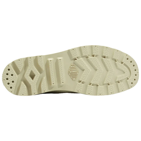 A shoe sole is displayed showing a textured pattern and grooves designed for traction with the brand name highlighted in the center indicating it is meant for outdoor use.