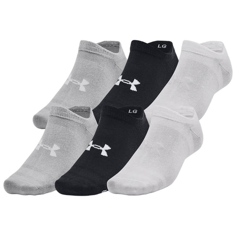 Three pairs of athletic socks are arranged in a stack. The socks are in gray, black, and white colors with a logo on the sides. The context suggests they are designed for sports or casual wear.