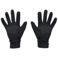 Black gloves are displayed with fingers spread apart showing a textured grip on the palms and fingers suitable for various activities such as outdoor sports or work in cool weather.