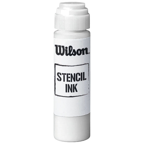 A cylindrical bottle of white stencil ink is standing upright with a screw-top lid featuring a label that reads "Wilson STENCIL INK" in bold lettering against a simple background.