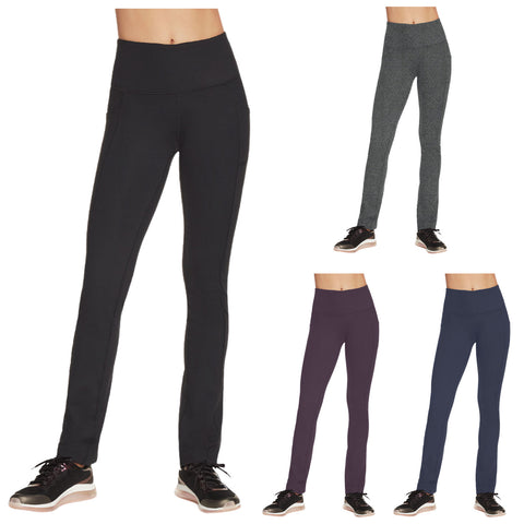 Leggings in various colors are displayed standing vertically with a focus on their fit and style the setting appears to be a product showcase or promotional display for activewear