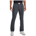 Gray golf pants are worn by a person standing upright with hands at the sides the pants feature a structured fit and are complemented by a black belt and white golf shoes